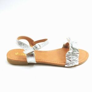 Dollymix Shoe Womans ERAR 420 Sandal Silver 7.5 Ankle‎ Buckle Strap Ruffle NEW